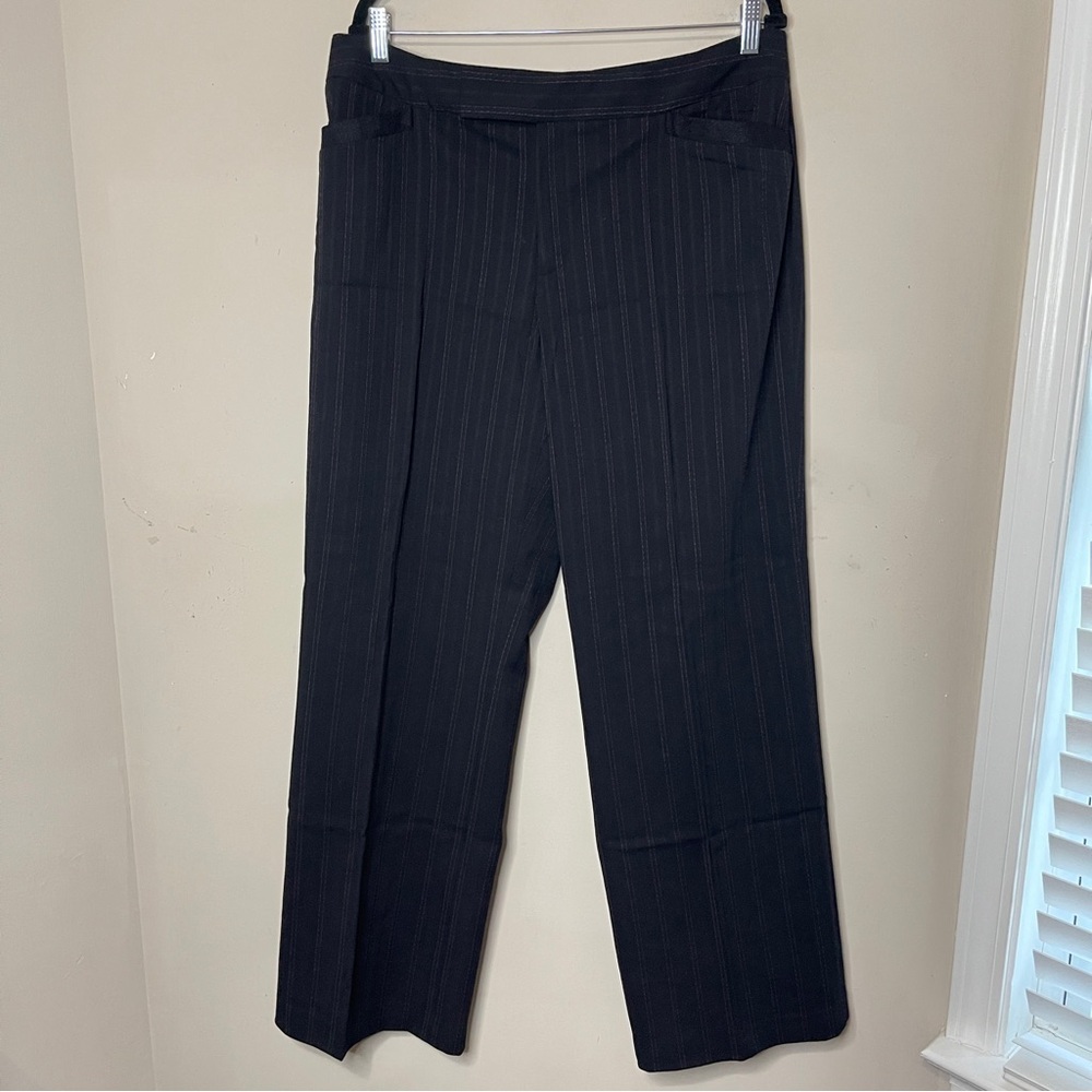 NINE WEST Black Wide Leg Dress Pants Pink Pinstripes, Size 14